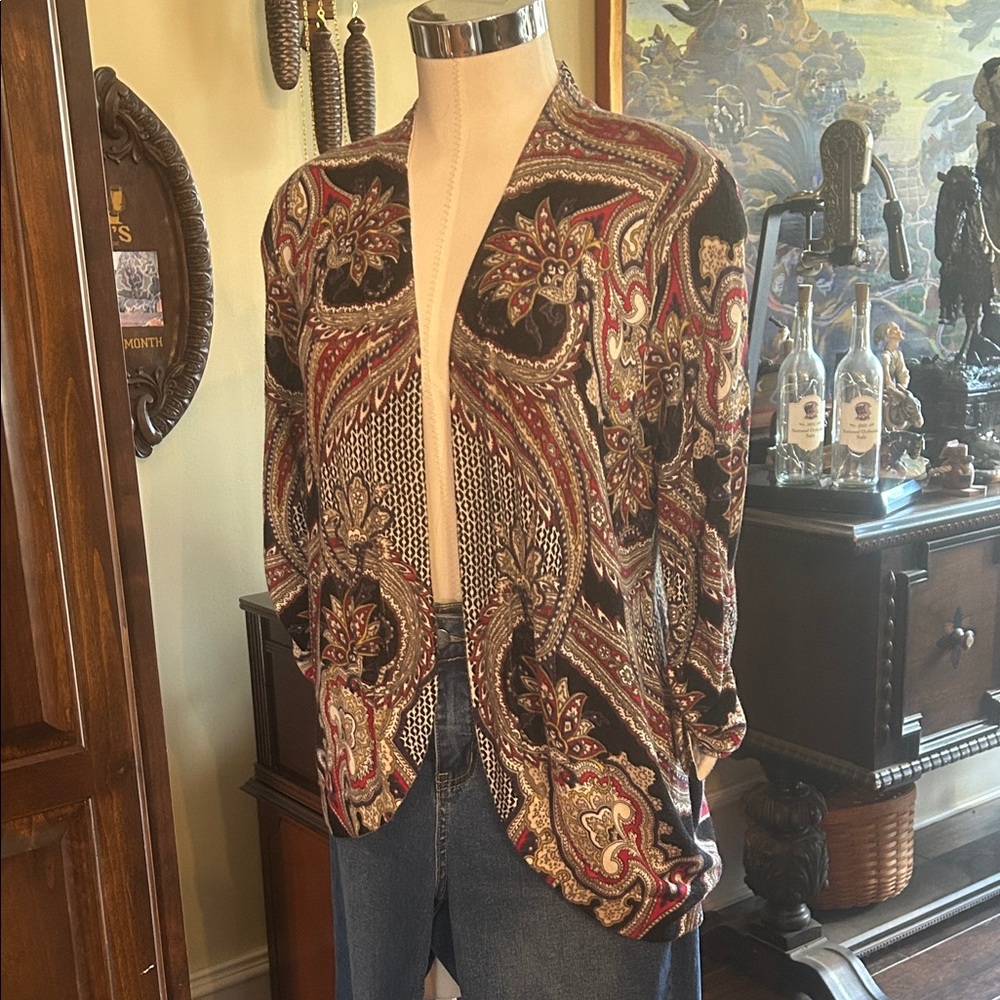 Chico’s Sz 2 Paisley Patterned Women's Sweater Jacket GUC